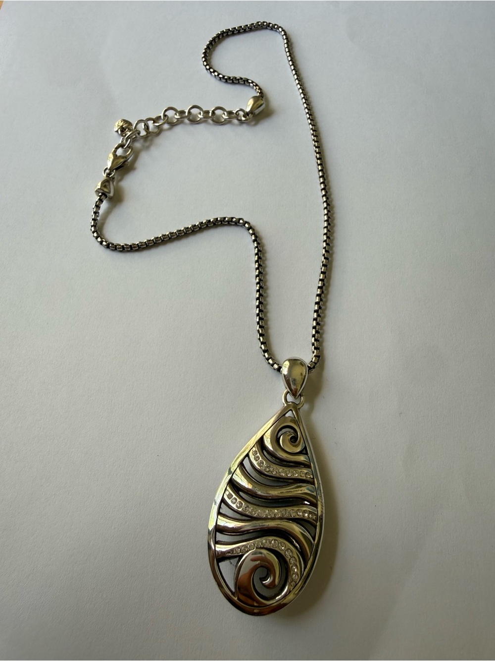 Brighton Silver-Tone Teardrop Pendant Necklace with Swirl Accents